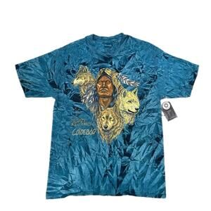 1990s Vintage Blue Tie-Dye Native American T-Shirt